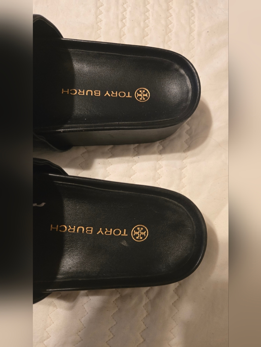 Tory Burch Black Slide Sandals with Gold Medallion - Picture 4 of 16